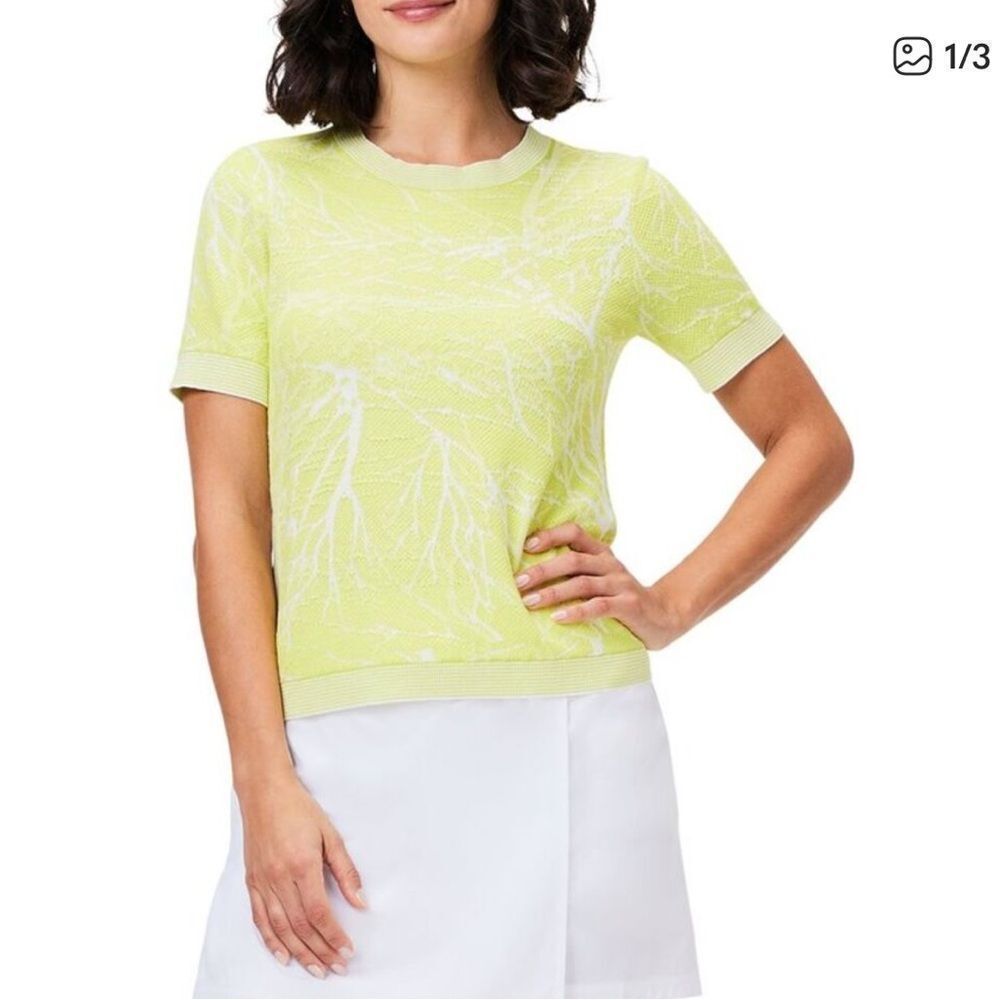 Nic + Zoe Off The Court Short Sleeve Sweater Yellow XL NEW